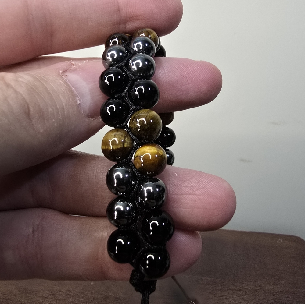 Tigers Eye, Obsidian, and Hematite Crystal Bracelet - Picture 9 of 14